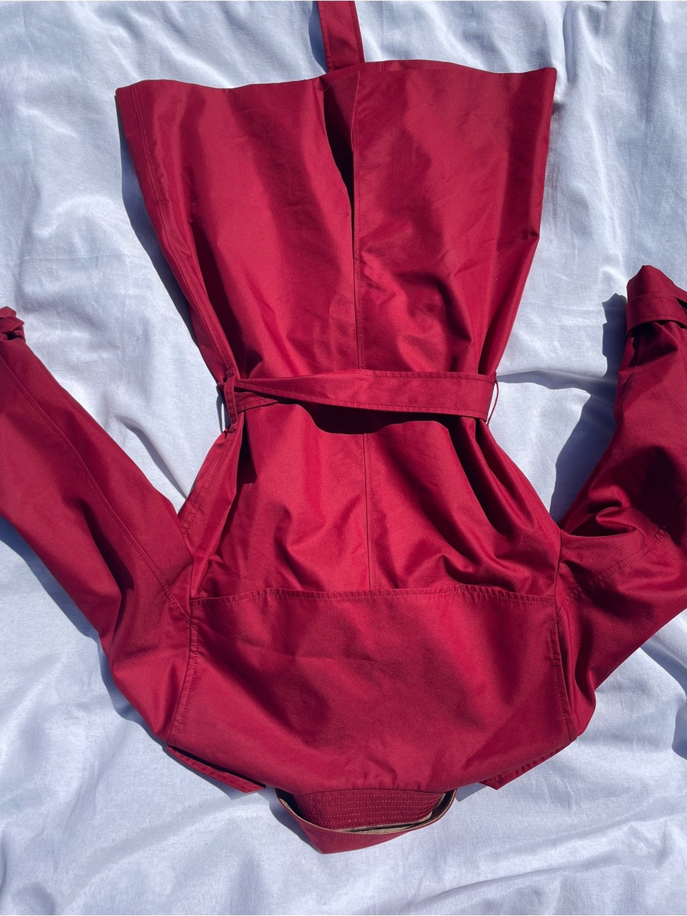 Coach Double-Breasted Crimson Trench Coat with Belt - Picture 5 of 16